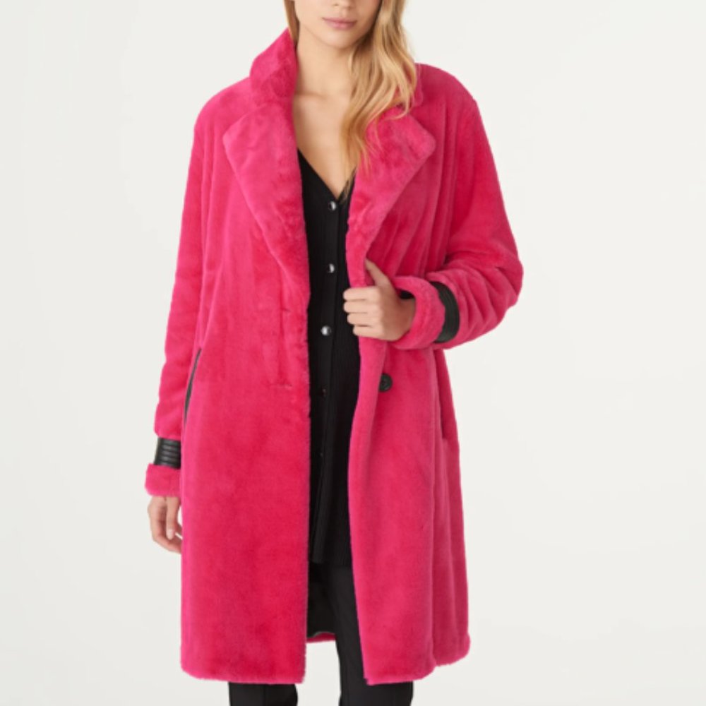 NWT Karl Lagerfeld Pink Faux Fur Coat
